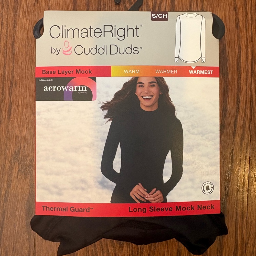 ClimateRight by Cuddl Duds Women’s Size Small Long Sleeve Mock Neck Top Black